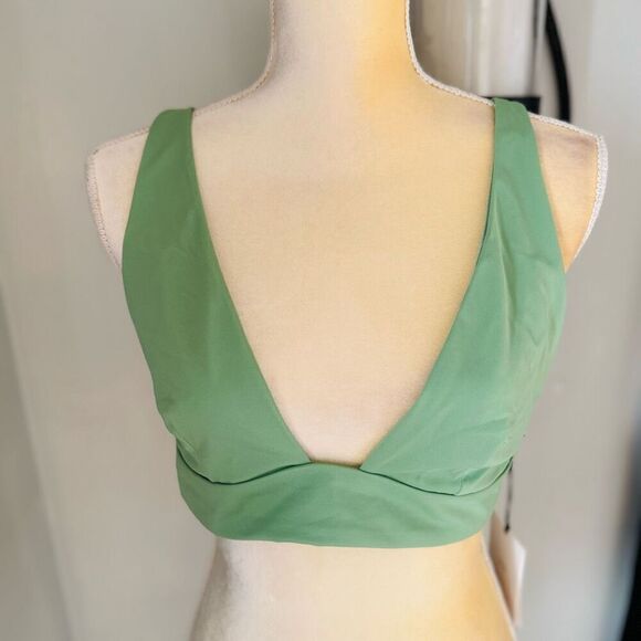 Onia Plunge Bikini Top Swim Suit Size XL (12) D -DD CUP Green (Palm Frond) NWT